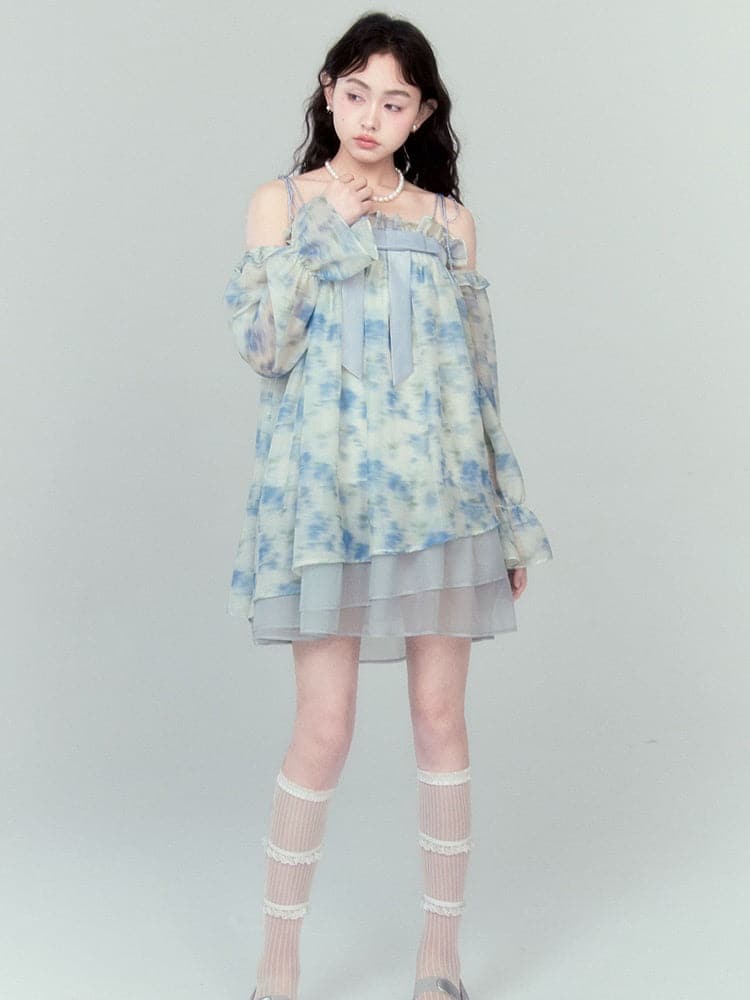 Romantic Lace Floral Dress With Irregular Hem And Ribbon - sneakershuborg