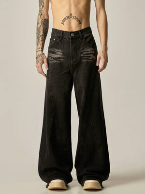 Wide-Leg Dark Wash Denim Jeans with Whisker Detailing sneakershuborg