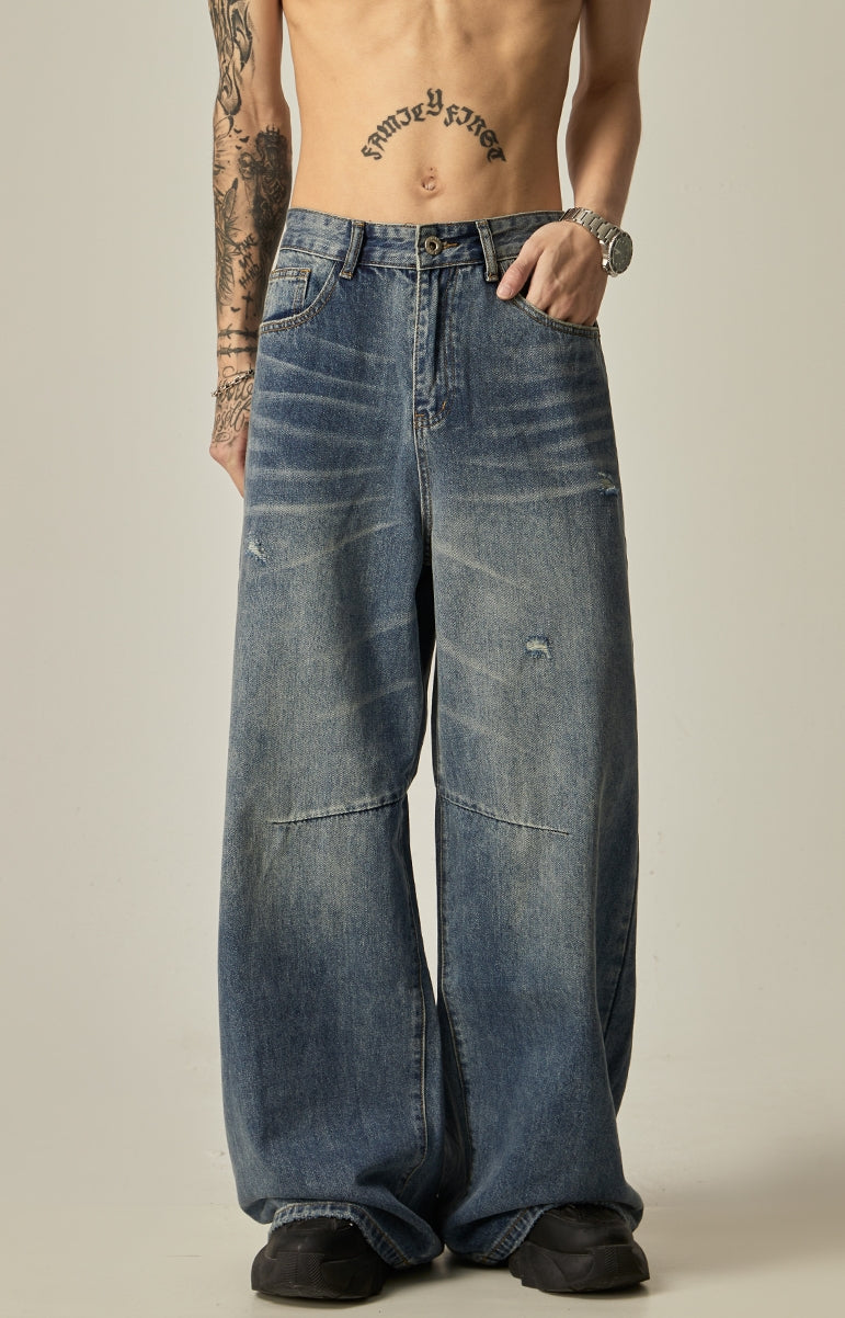 Distressed Patchwork Ultra-Wide Leg Vintage Jeans sneakershuborg