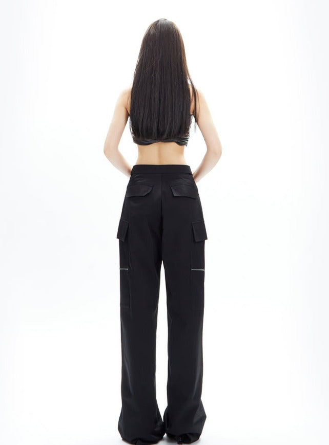 Wide-Leg Cargo Pants with Collar Waistband sneakershuborg