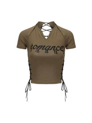 24Ans Lace-Up Graphic Crop Top - Women'S Short Sleeve Side-Tie T-Shirt - sneakershuborg