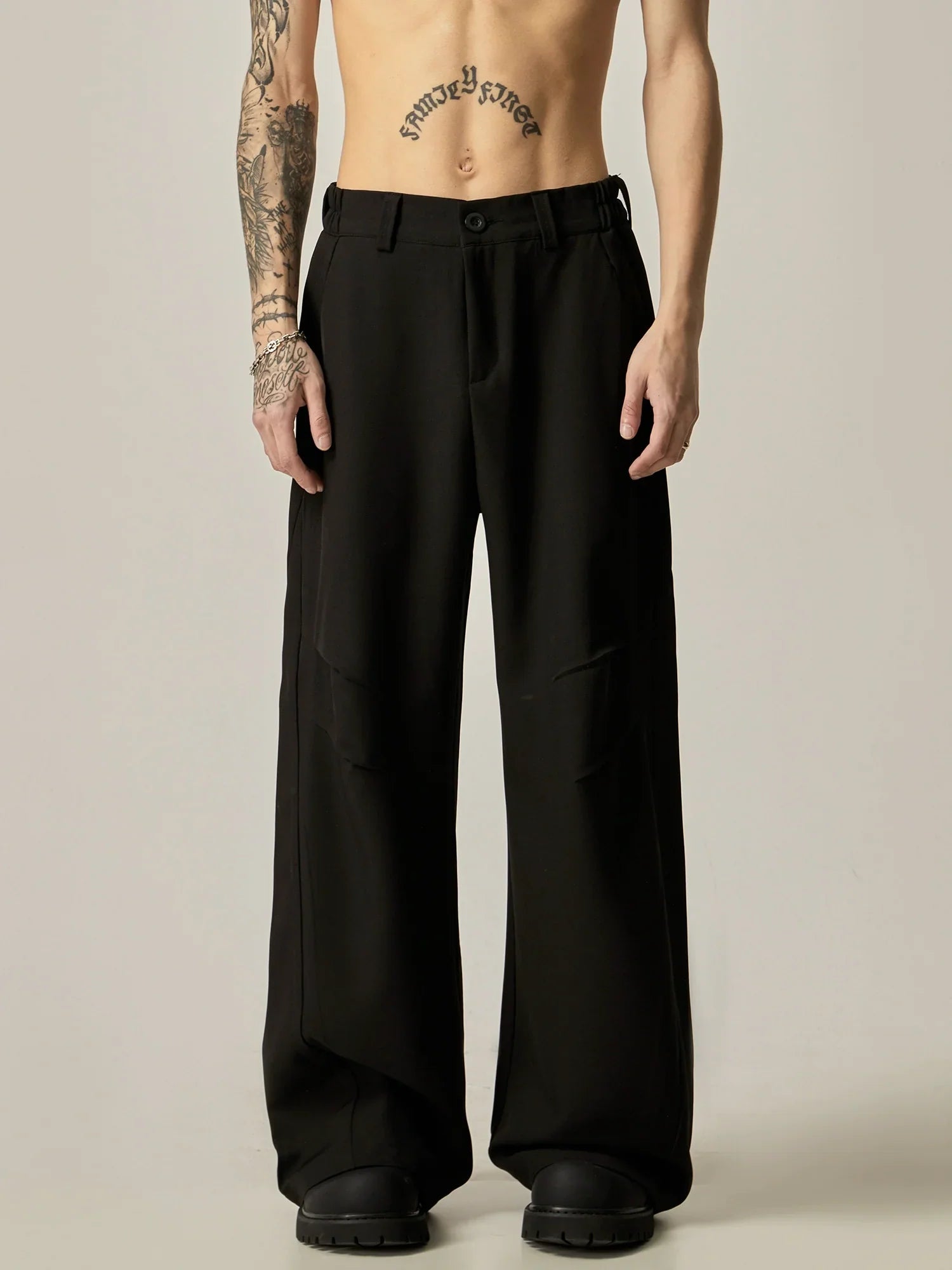 Sleek Black Ultra-Wide Leg Dress Trousers sneakershuborg