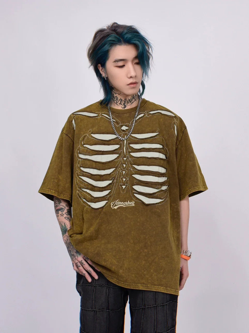 Skeleton Ribcage Mesh Cutout Oversized T-Shirt sneakershuborg