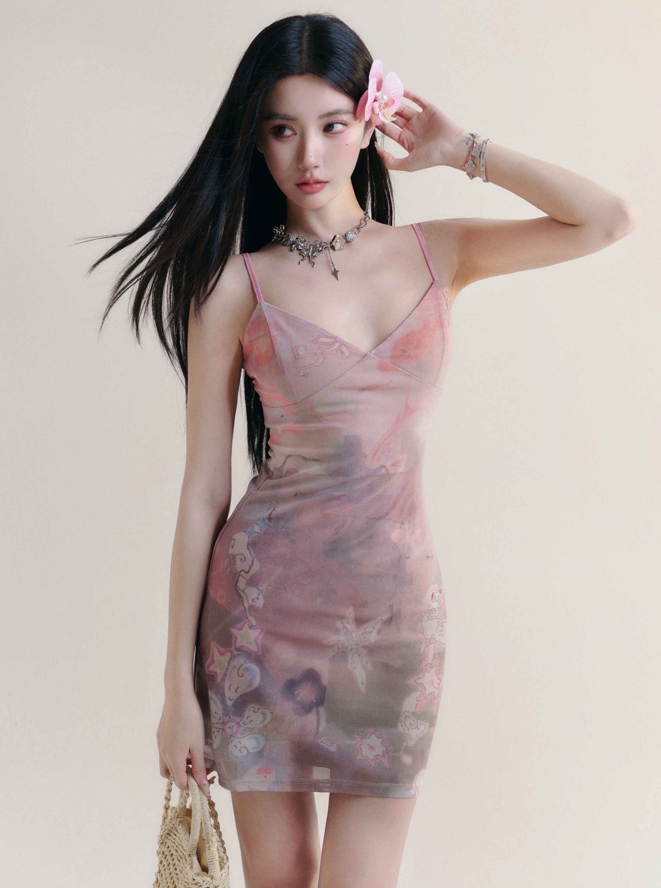 Watercolor Floral Satin Slip Dress sneakershuborg