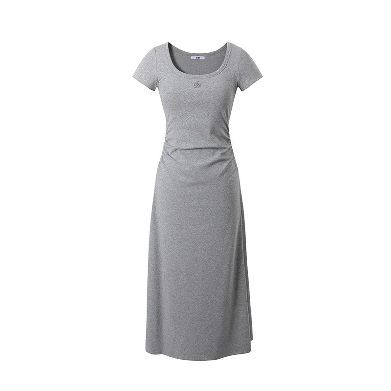 Scoop Neck Maxi T-Shirt Dress - Casual Side Ruched Jersey Knit Gown sneakershuborg