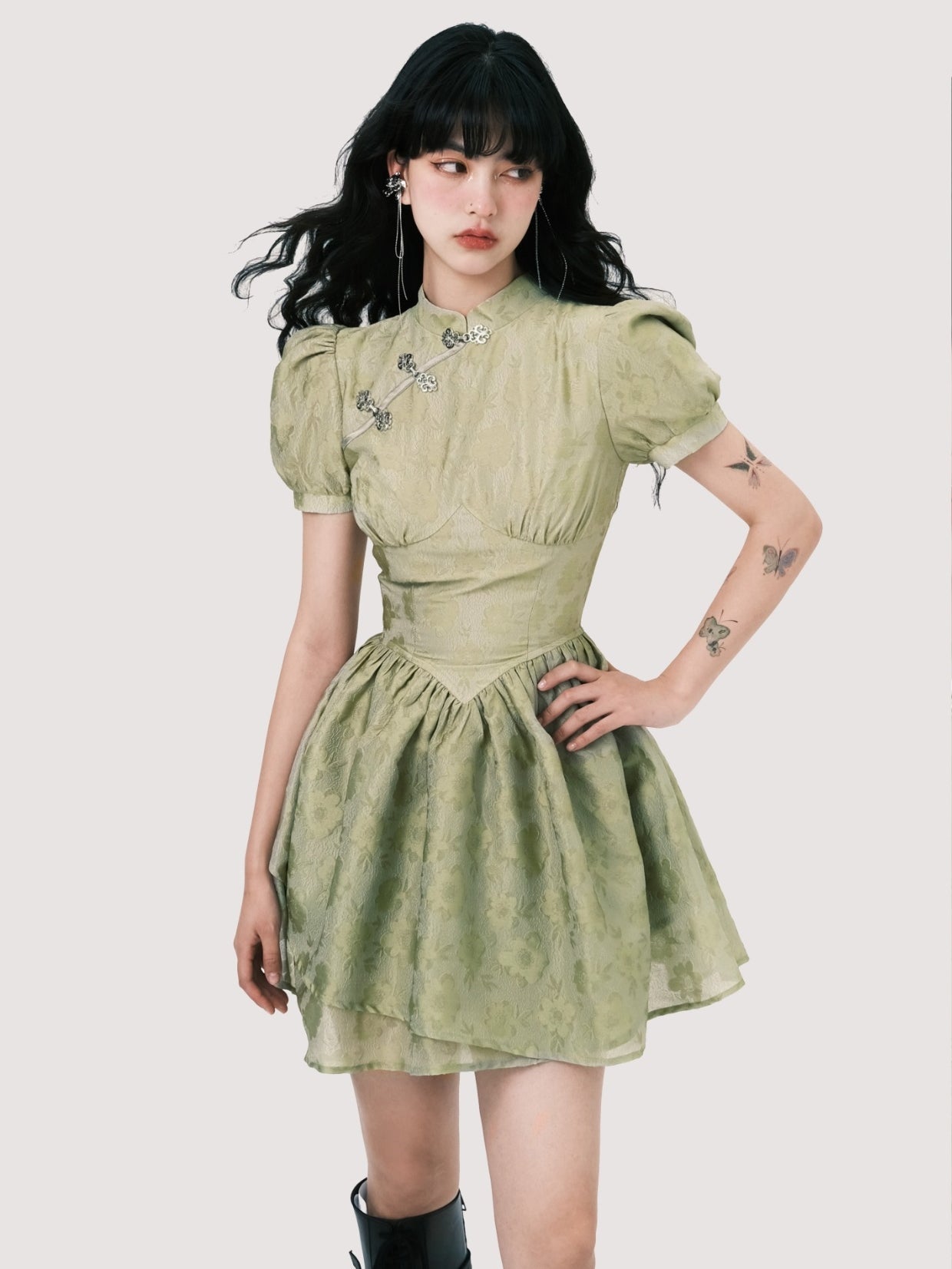 Sage Romance Floral Jacquard Dress - sneakershuborg