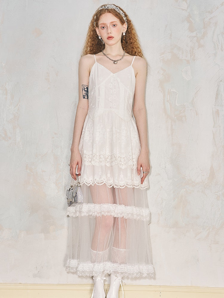 Romantic Hollow Embroidery Lace Camisole Dress - sneakershuborg