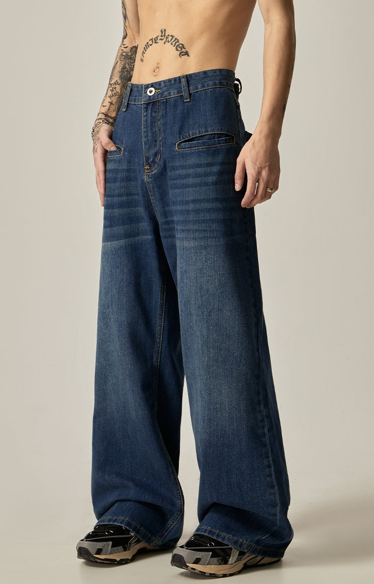 Wide-Leg Vintage Wash Carpenter-Style Jeans sneakershuborg