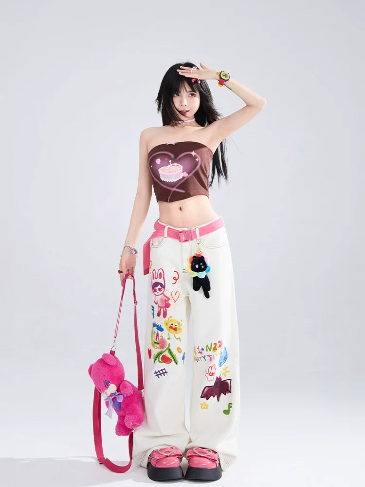 11SH97 Playful Graffiti Wide-Leg Jeans sneakershuborg