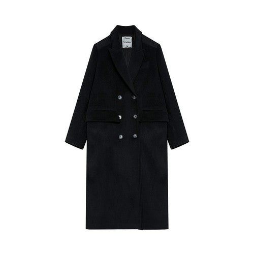 Winter Double-Breasted Mid-Length Black Wool Coat In Hepburn Style - sneakershuborg