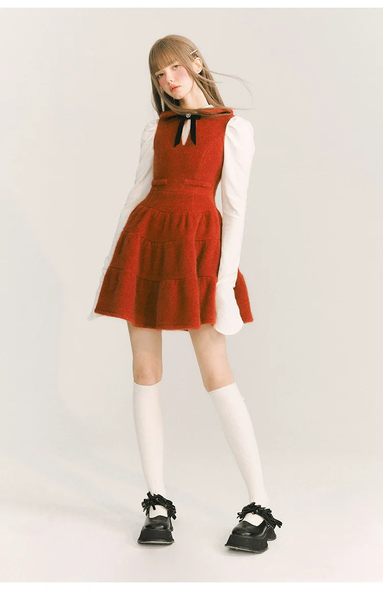 Velvet Dress With Doll Collar In Wine Red - sneakershuborg