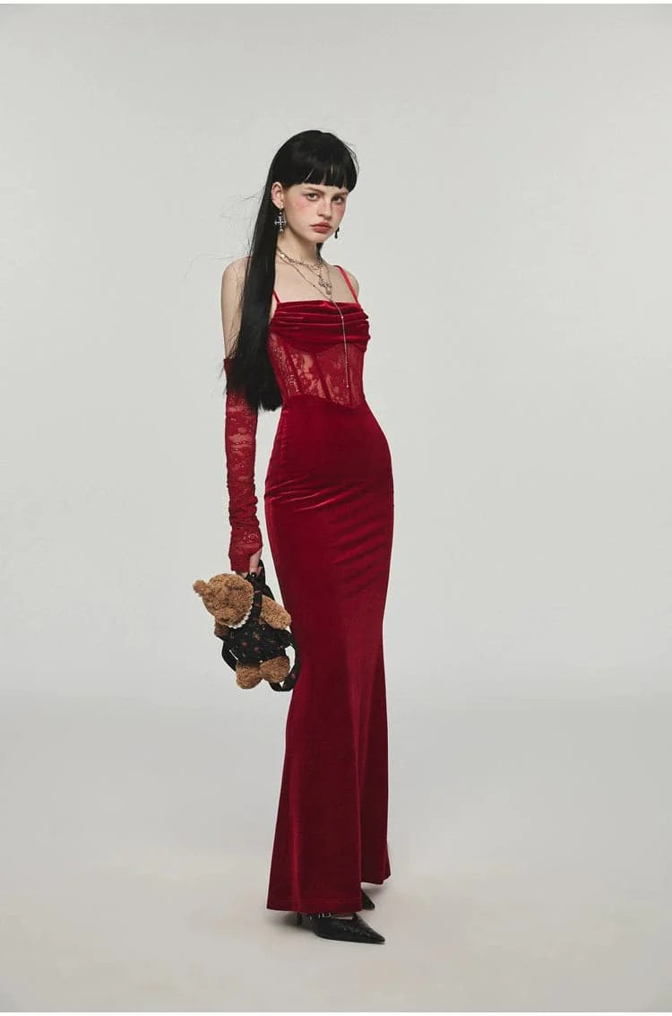 1Jinn Velvet Dress With Fishbone Straps - sneakershuborg