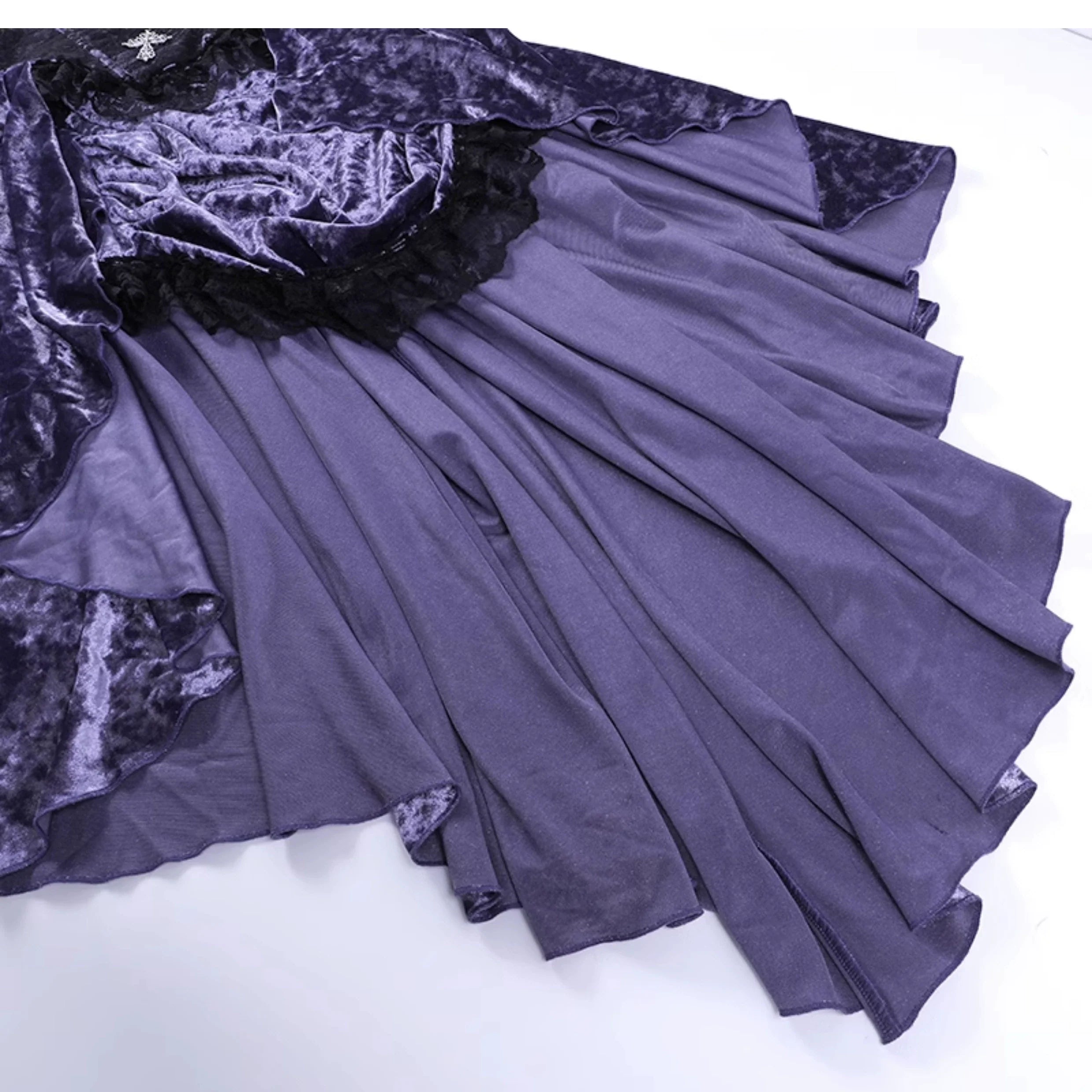 Wannathis Gothic Velvet Corset Dress Set - Purple High-Low Gown With Lace Trim And Black Lace Bolero - sneakershuborg