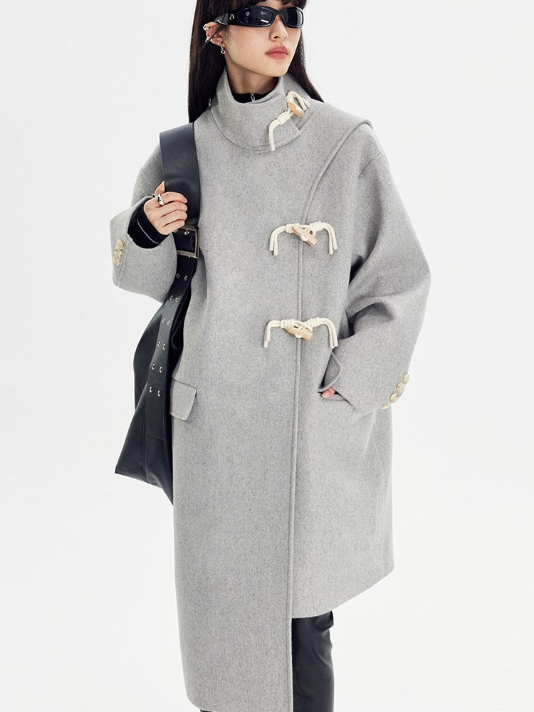 Woolen Coat With Horn Button - sneakershuborg