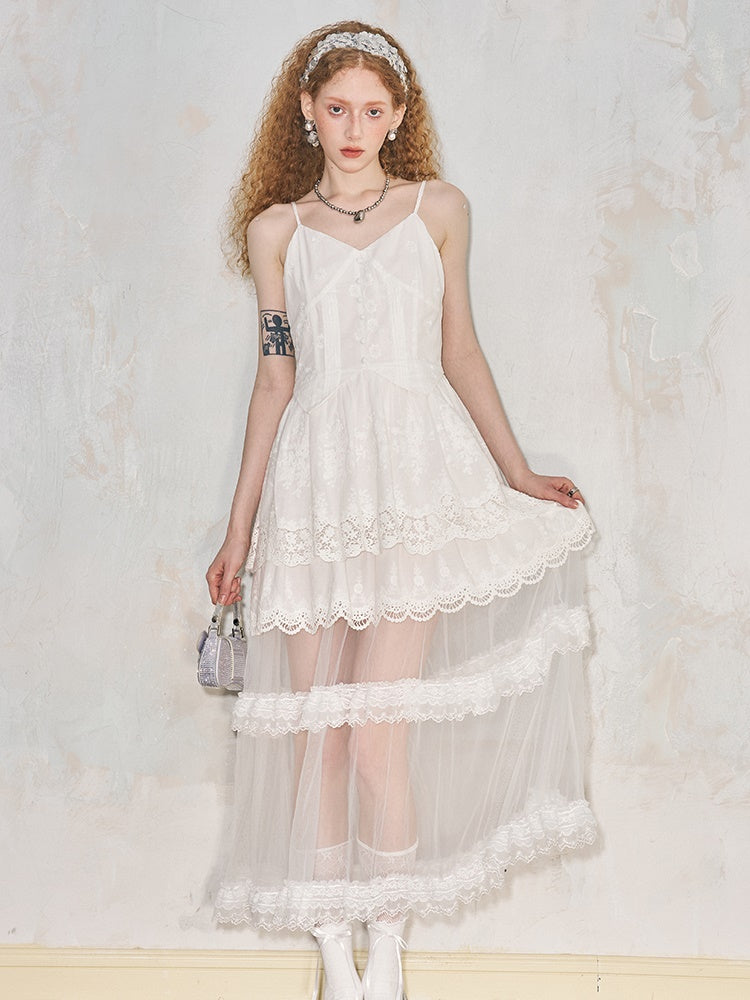 Romantic Hollow Embroidery Lace Camisole Dress - sneakershuborg