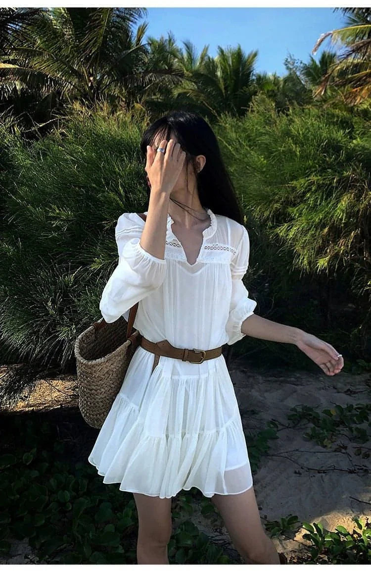 Summer French Style White Shirt Dress - sneakershuborg