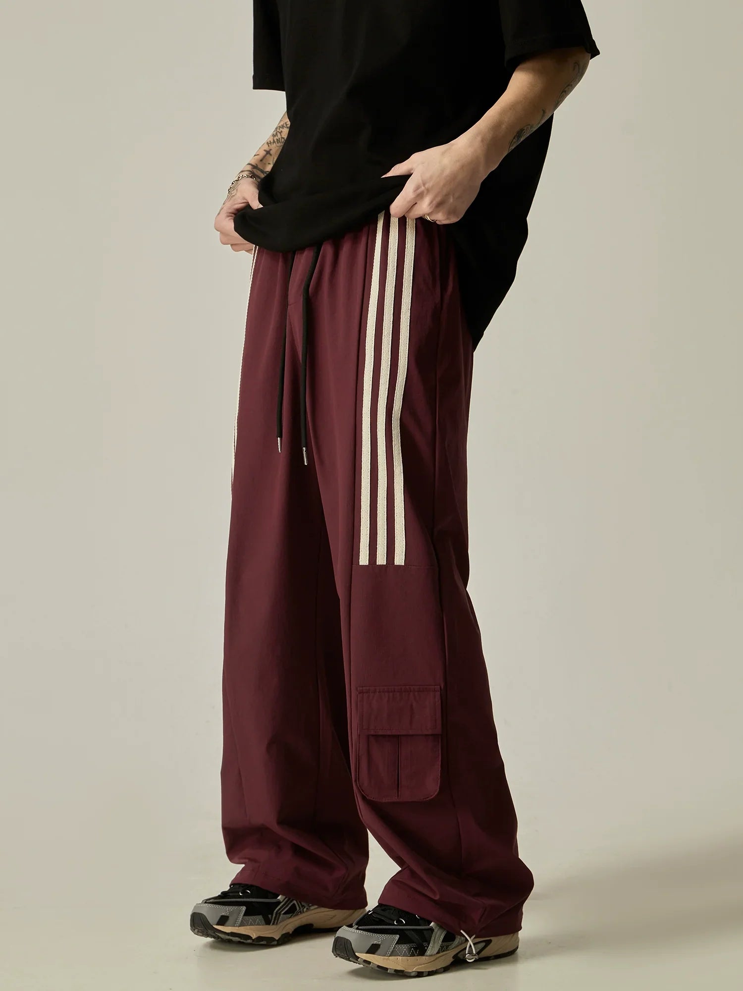 Wide-Leg Triple Stripe Cargo Track Pants sneakershuborg