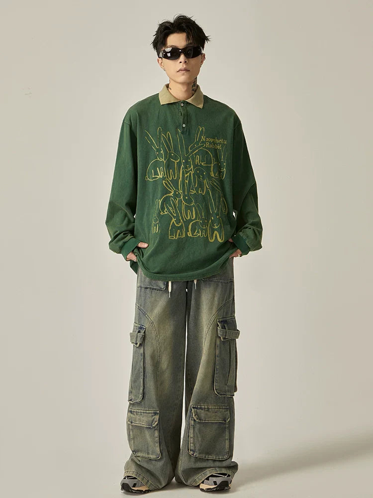 Oversized Washed Denim Cargo Pants sneakershuborg