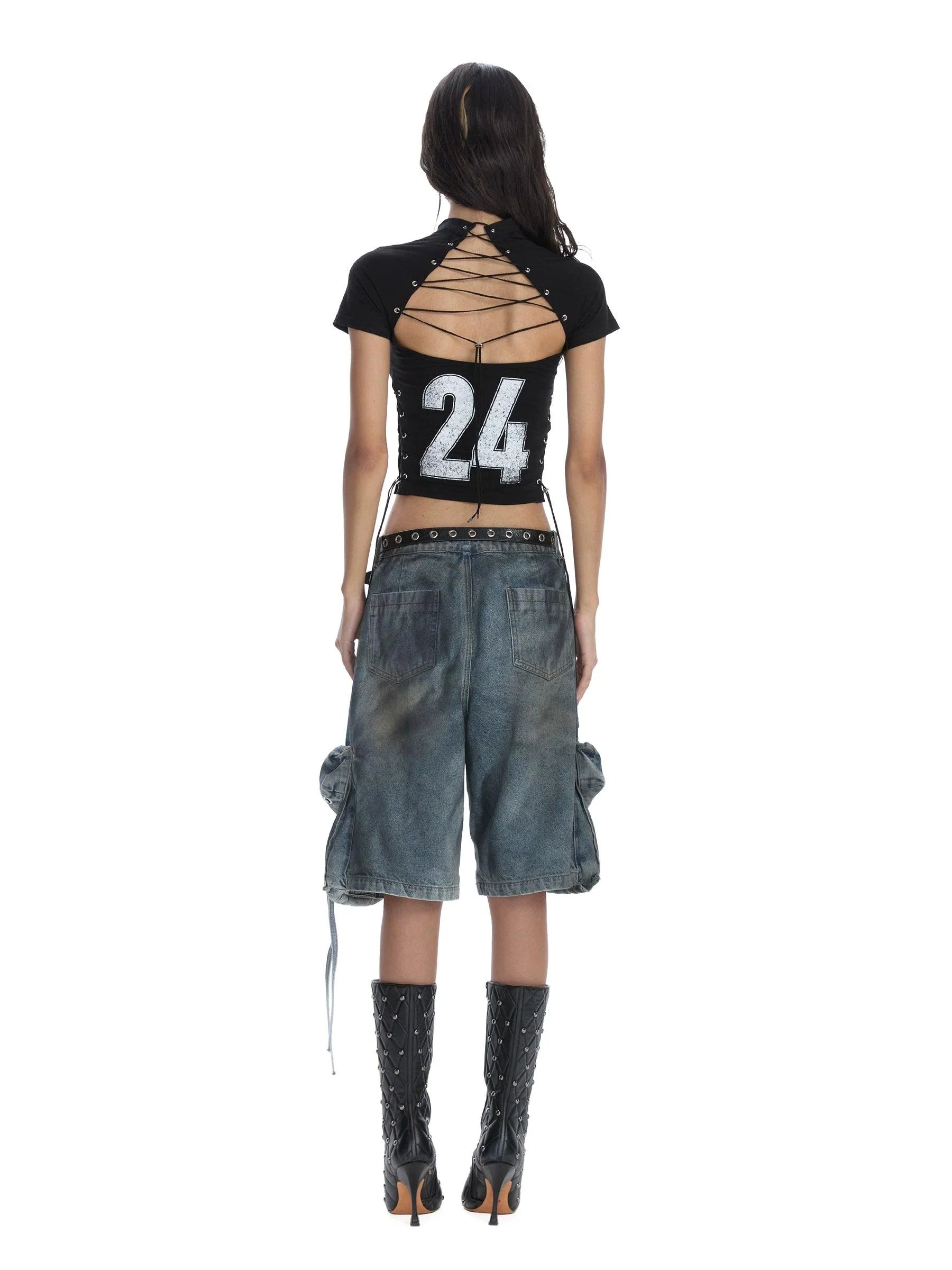 24Ans Lace-Up Graphic Crop Top - Women'S Short Sleeve Side-Tie T-Shirt - sneakershuborg