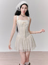 Romantic White Lace Halter Mini Dress with Front Tie sneakershuborg