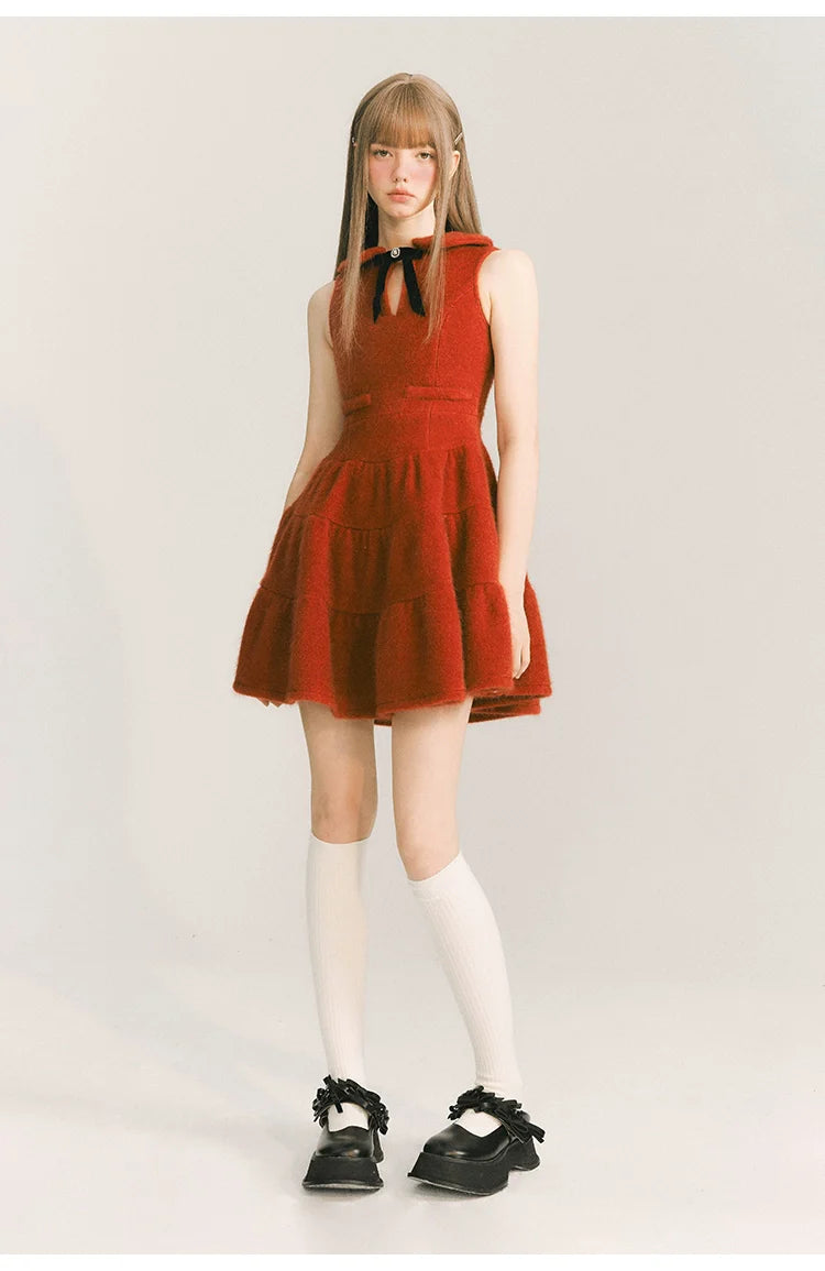 Velvet Dress With Doll Collar In Wine Red - sneakershuborg