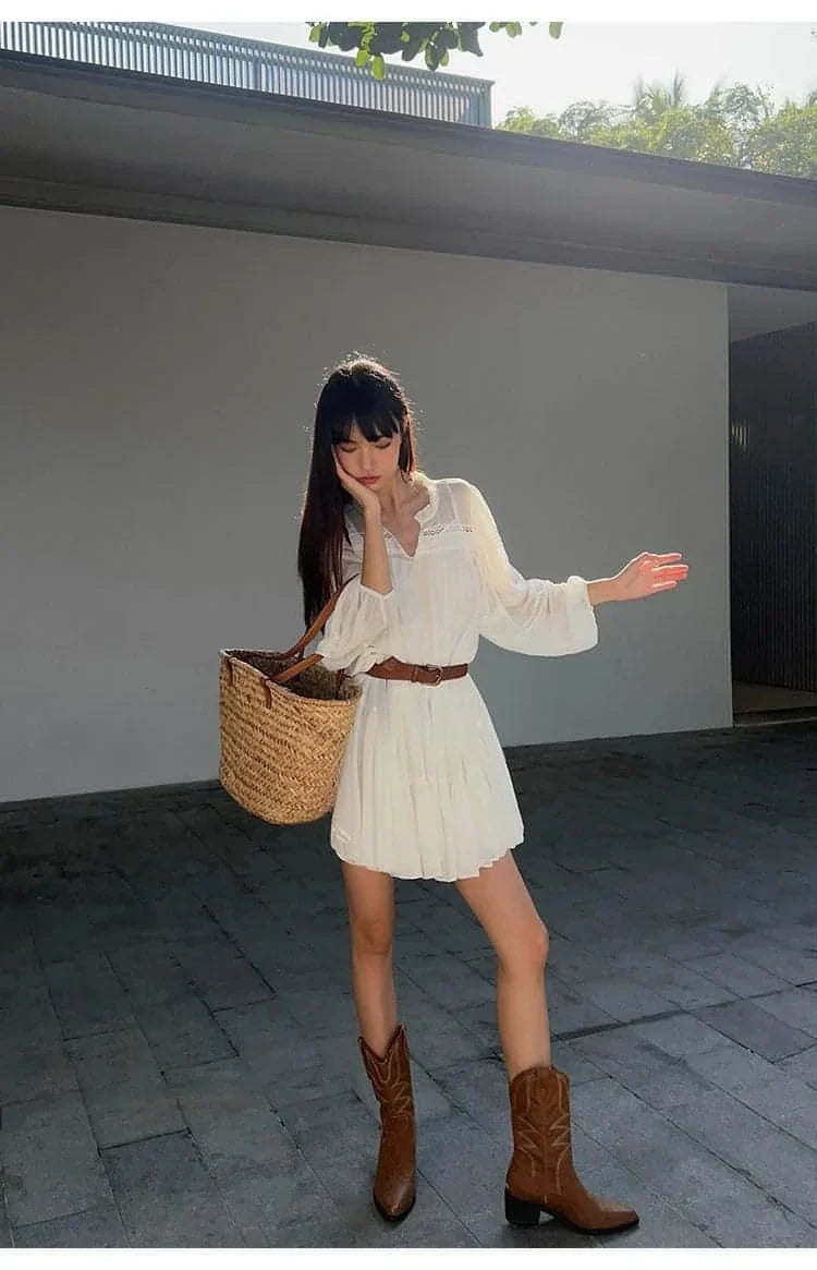 Summer French Style White Shirt Dress - sneakershuborg