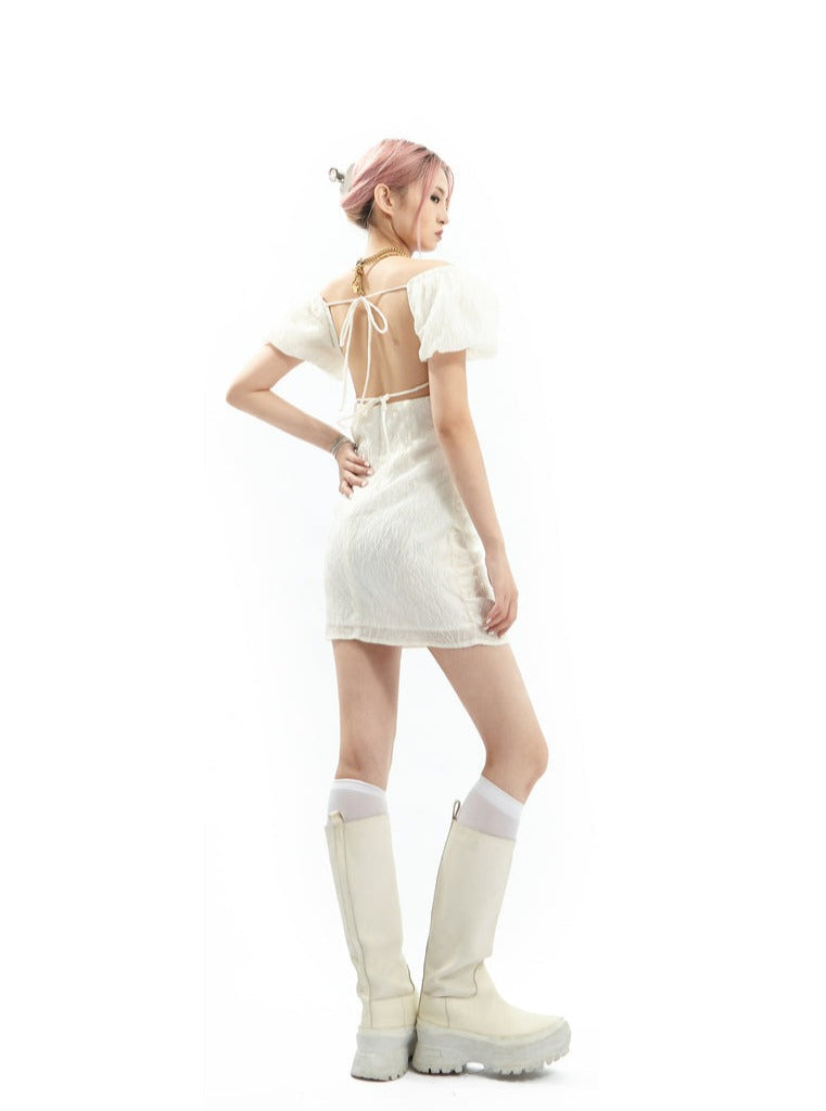 White Off-Shoulder Mini Dress sneakershuborg