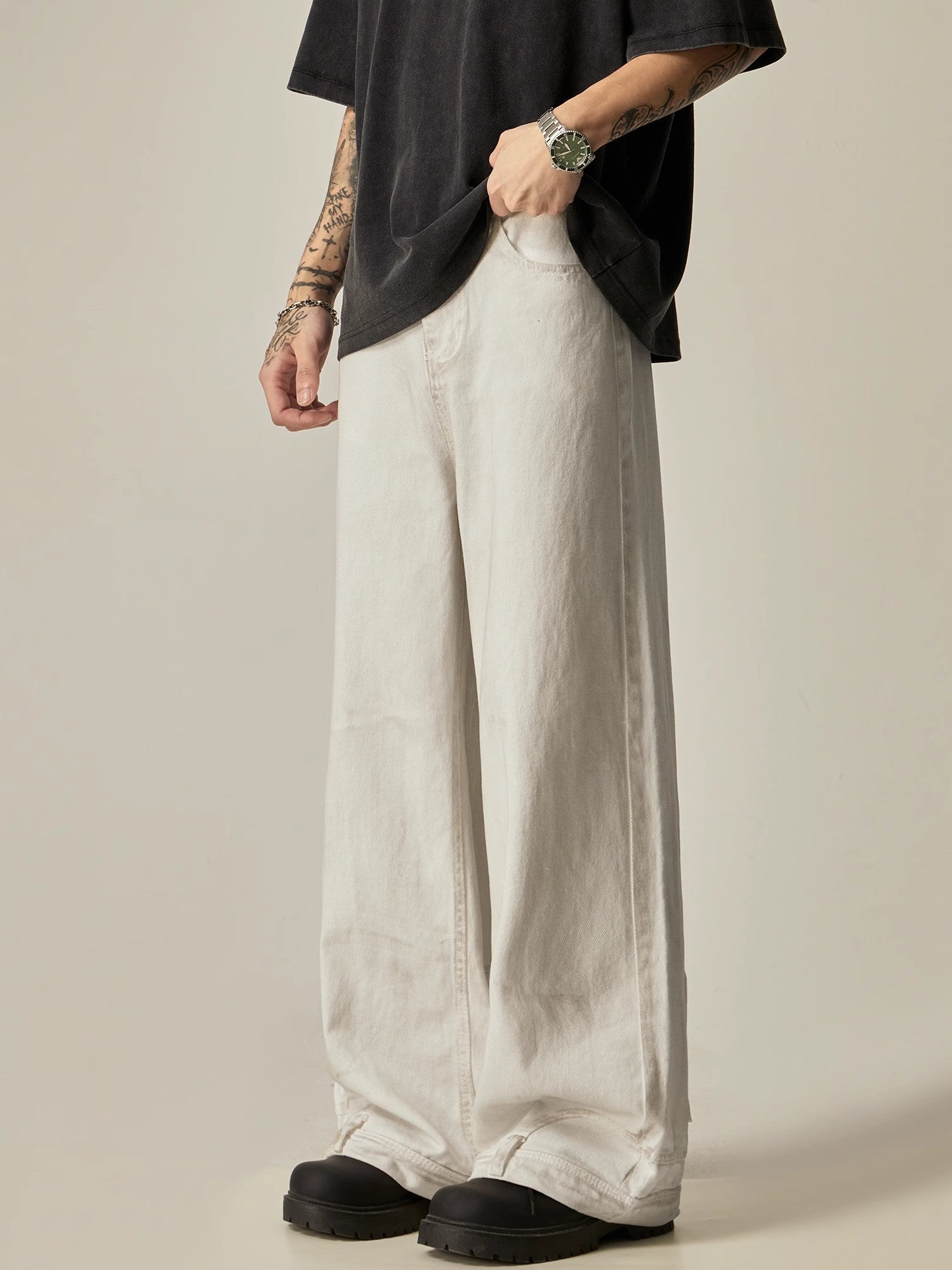 Ivory Linen Blend Ultra-Wide Leg Trousers sneakershuborg