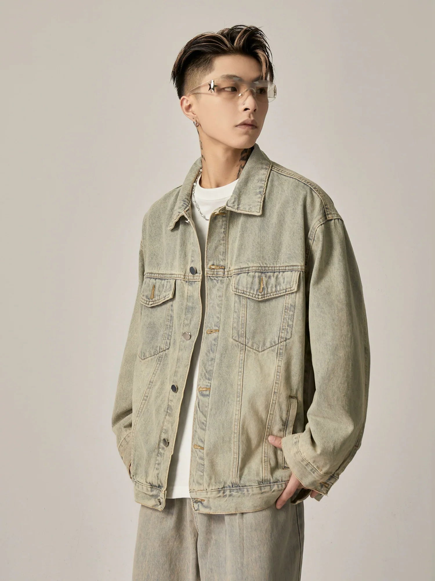 Sage Horizon Oversized Denim Trucker Jacket sneakershuborg