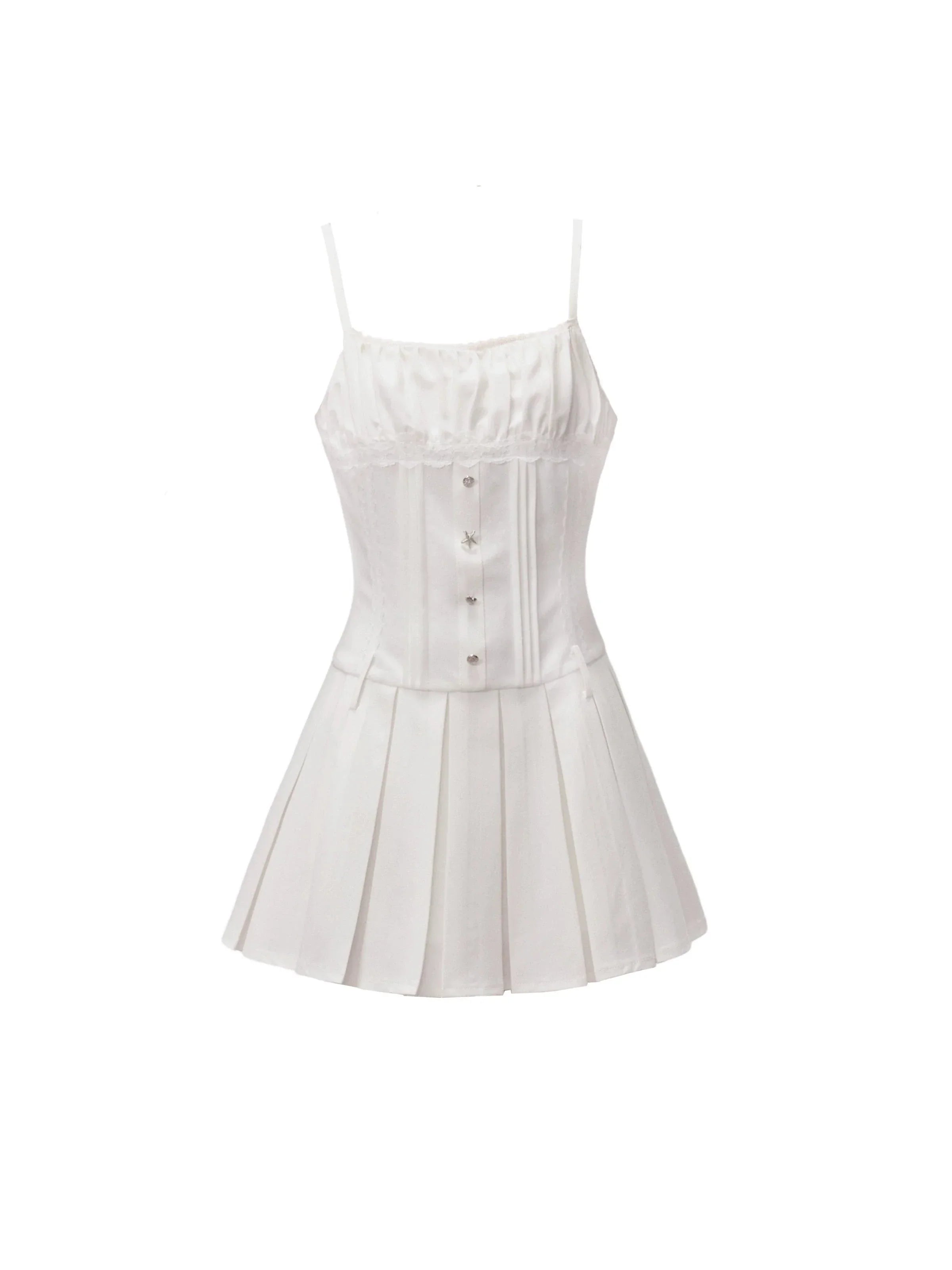 White Pleated Mini Tennis Dress with Button-Front Bodice sneakershuborg