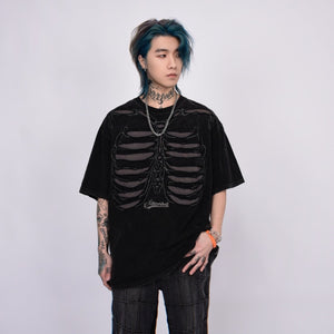 Skeleton Ribcage Mesh Cutout Oversized T-Shirt sneakershuborg