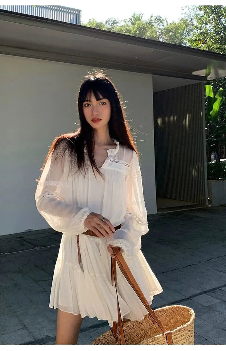 Summer French Style White Shirt Dress - sneakershuborg