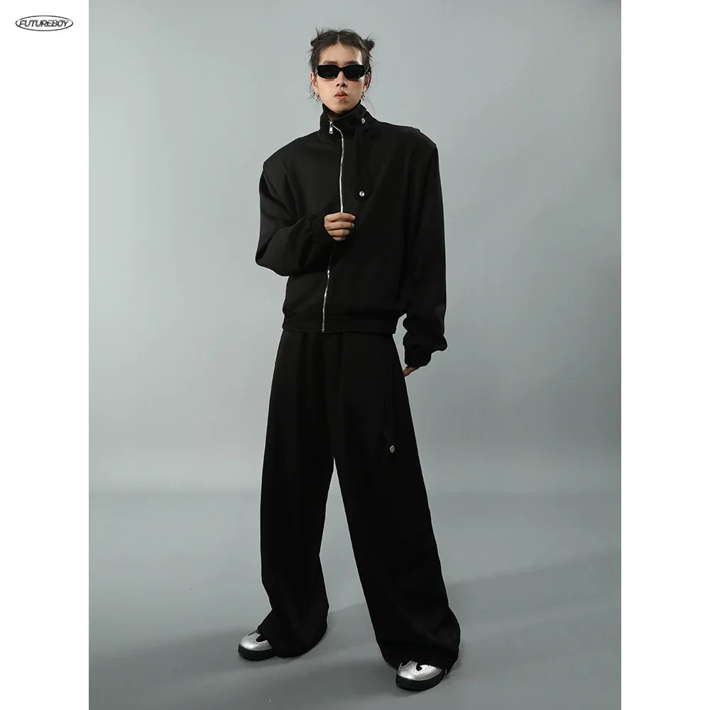 Stand Neck Zipper Jacket & Wide-leg  Sweatpants Setup sneakershuborg