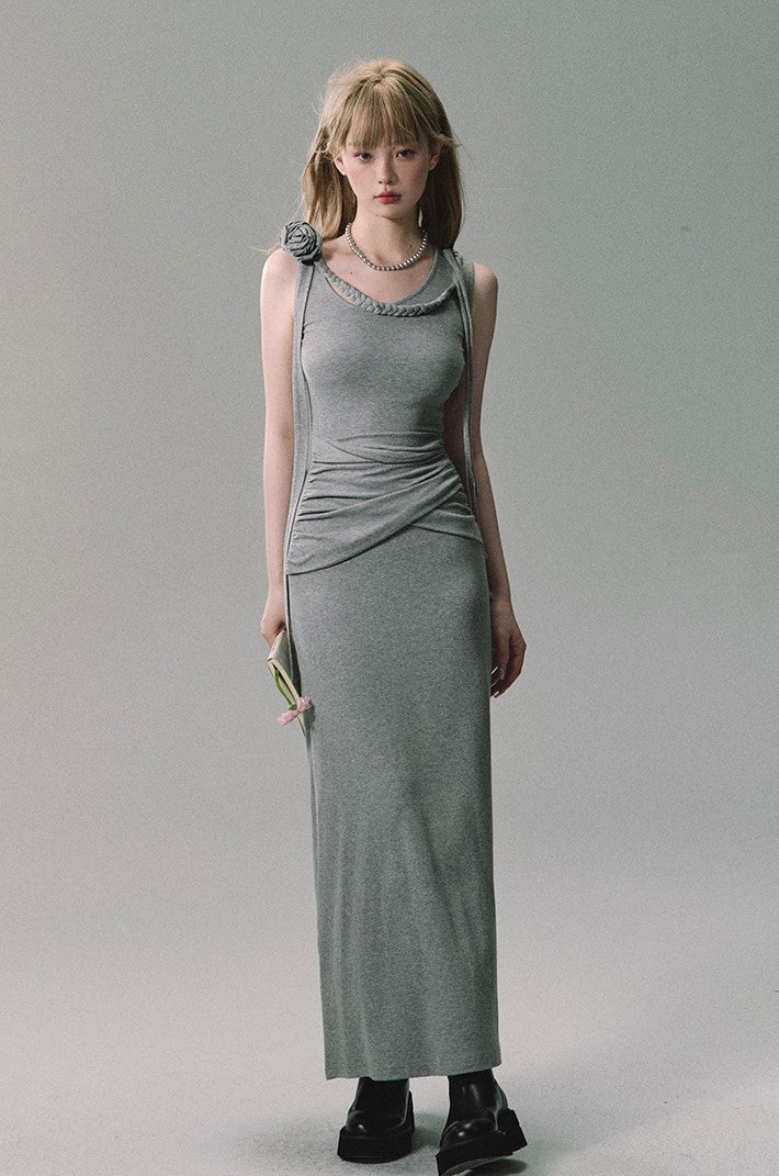 Ruched Grey Maxi Dress sneakershuborg