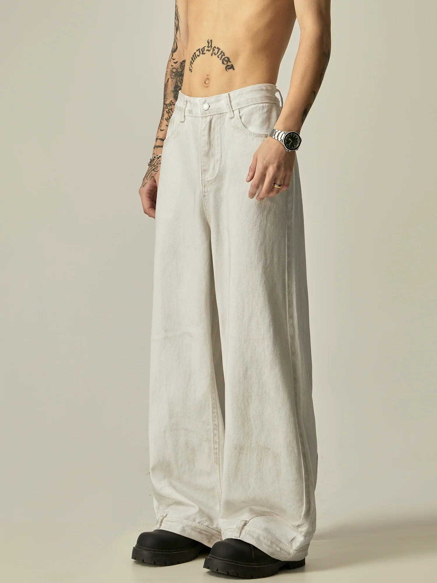 Ivory Linen Blend Ultra-Wide Leg Trousers sneakershuborg