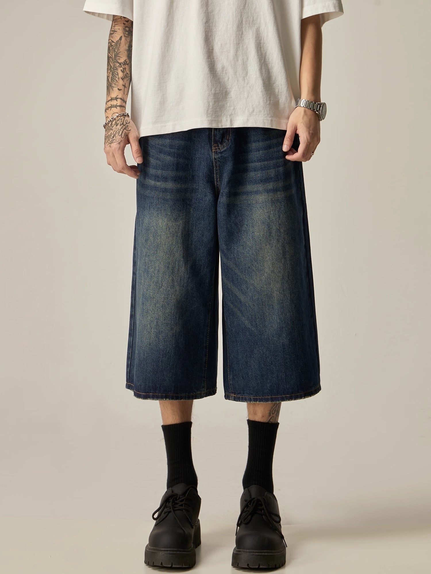 Charcoal Wide-Leg Cropped Denim Culottes sneakershuborg