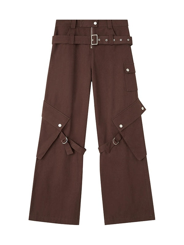 Wide Leg Double Belted Straight Fit Trousers - sneakershuborg