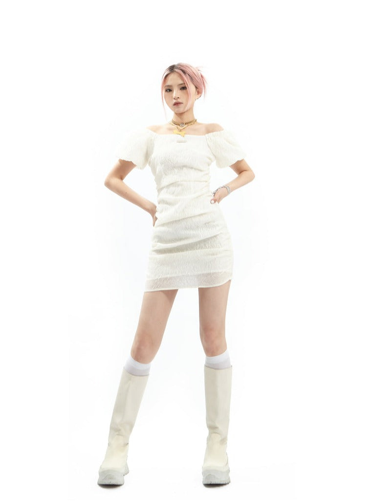 White Off-Shoulder Mini Dress sneakershuborg