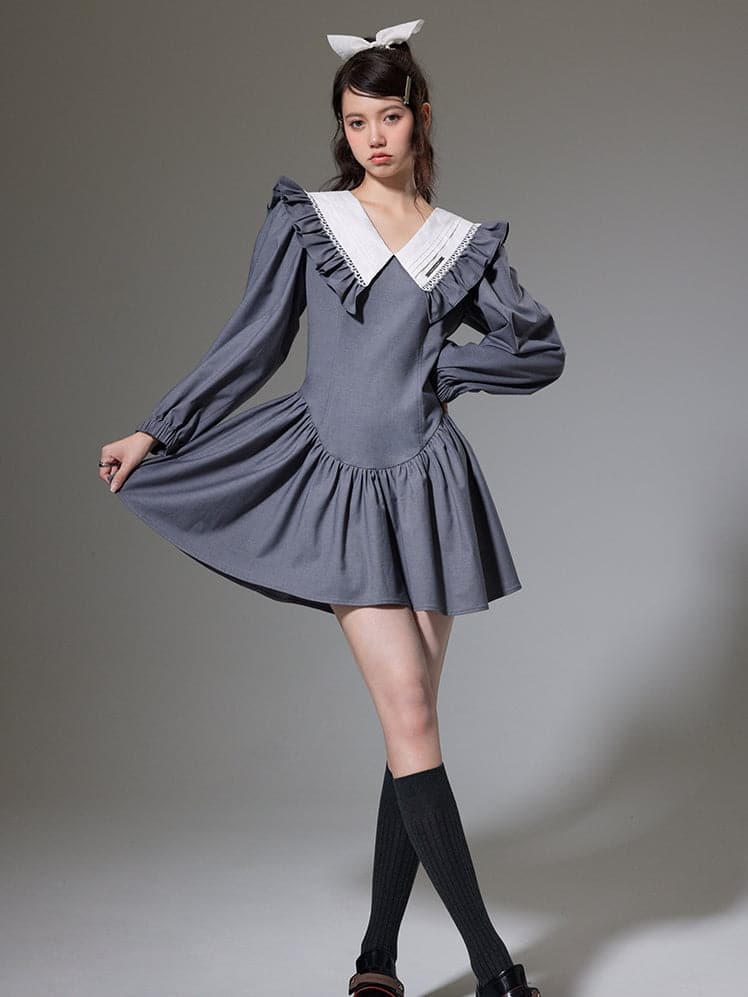 A-Line Dress With Doll Collar - sneakershuborg