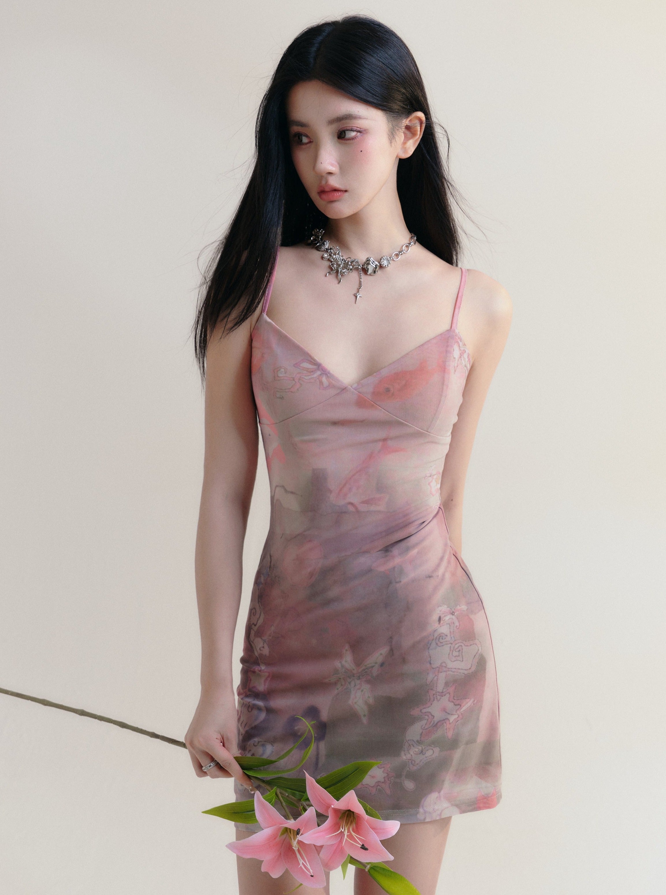 Watercolor Floral Satin Slip Dress sneakershuborg