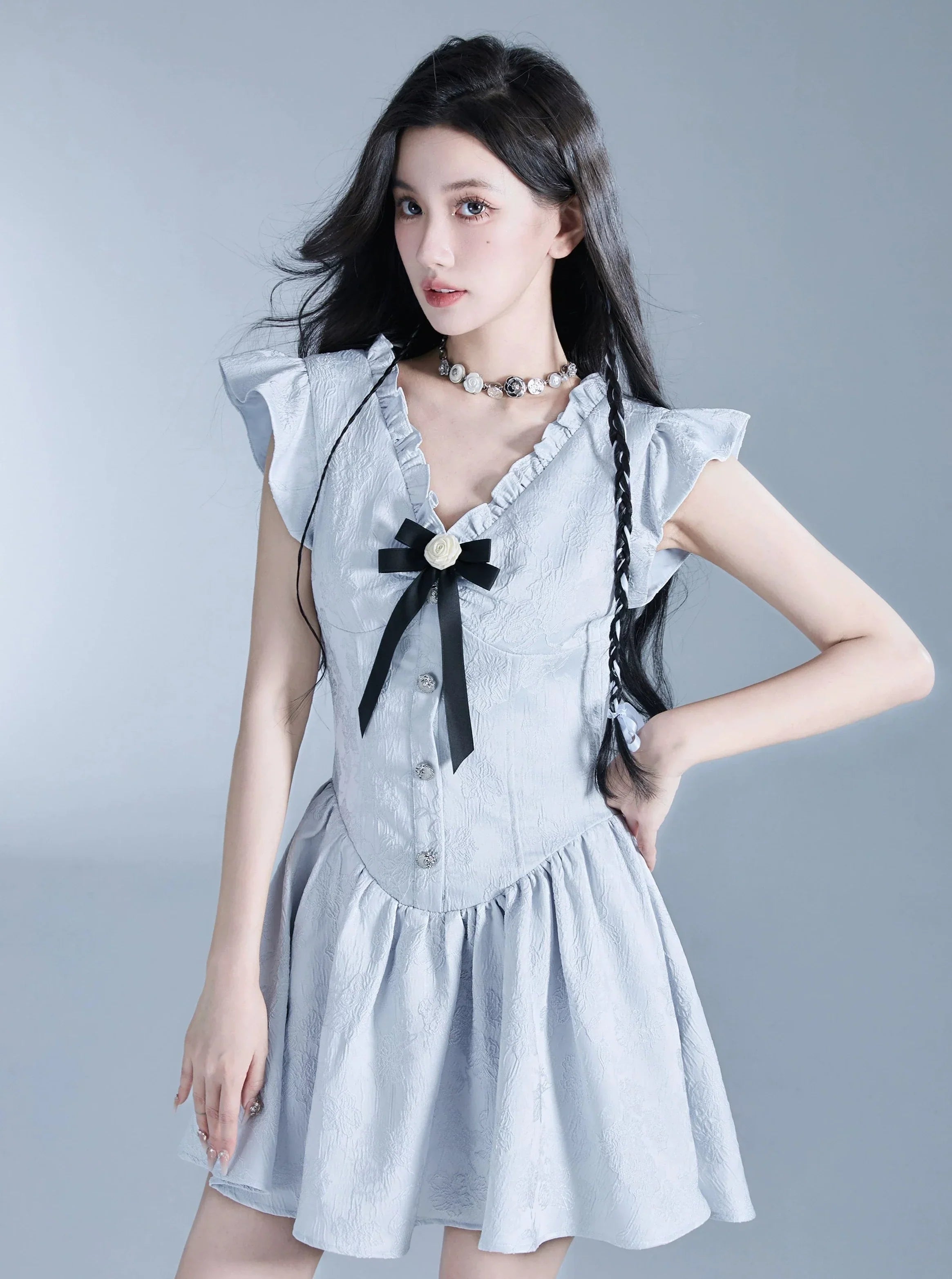 Sweet Lolita Flutter Sleeve Mini Dress with Bow Detail sneakershuborg