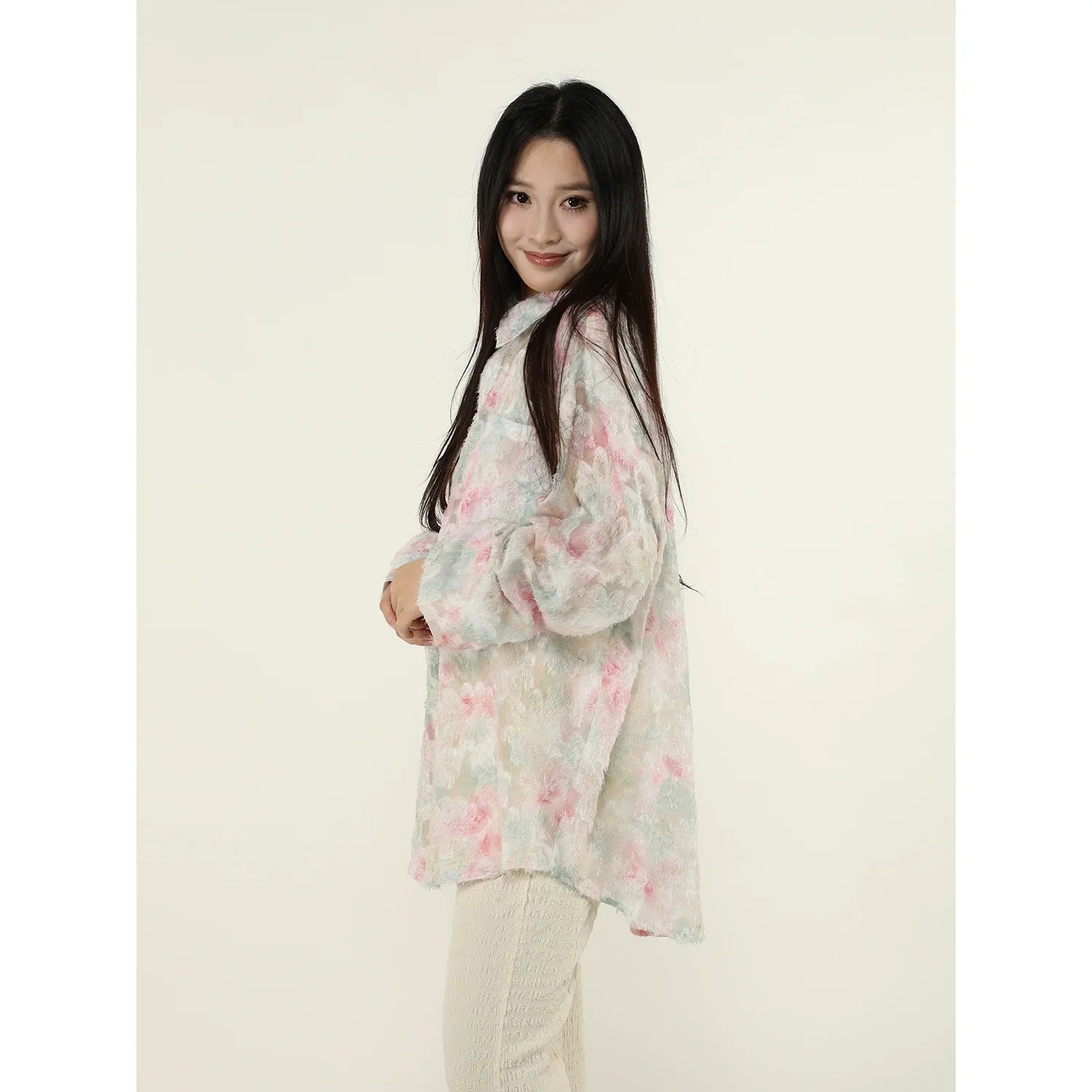 Ethereal Frost Floral Lace Button-Down Shirt sneakershuborg