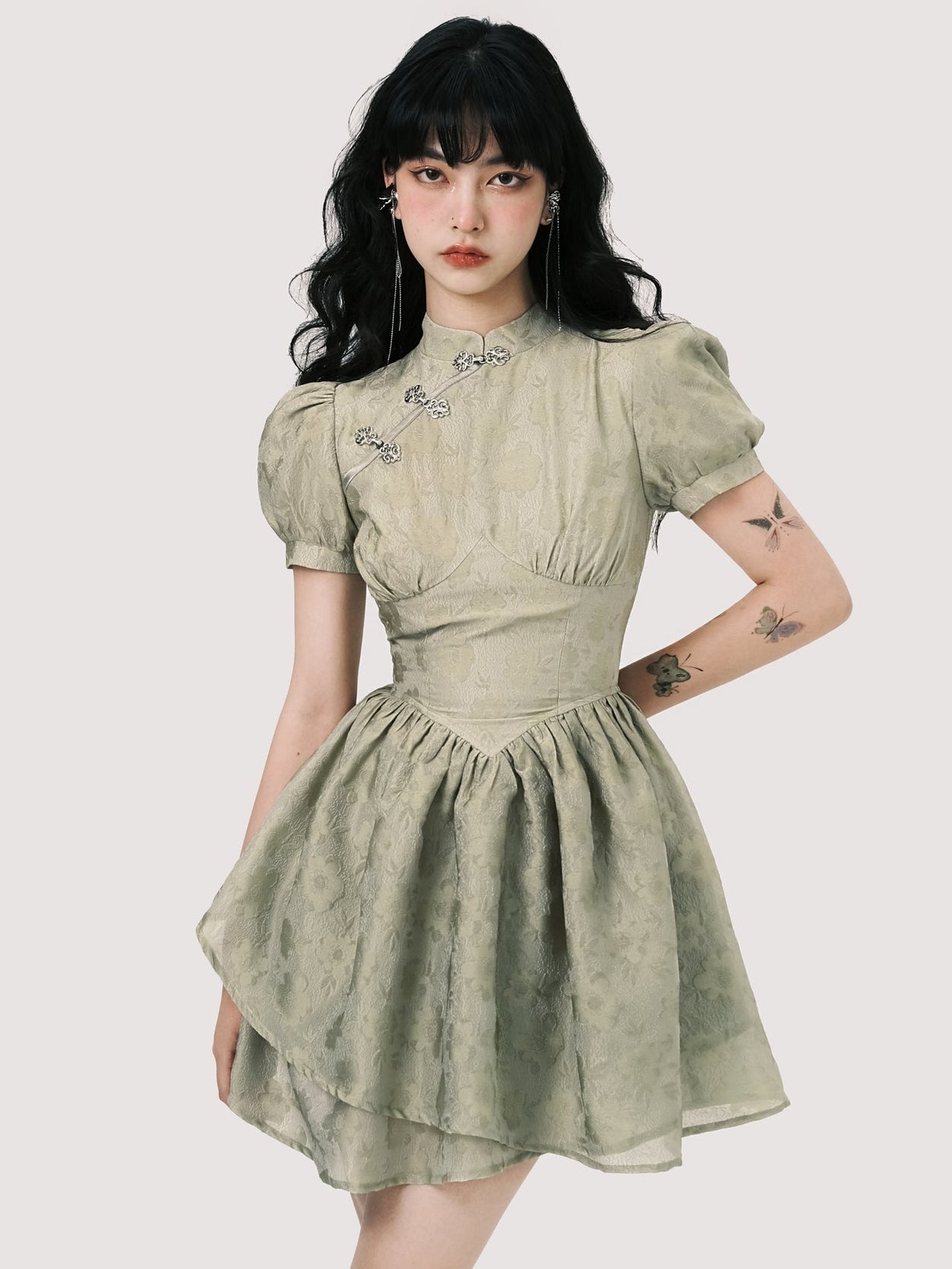 Sage Romance Floral Jacquard Dress - sneakershuborg