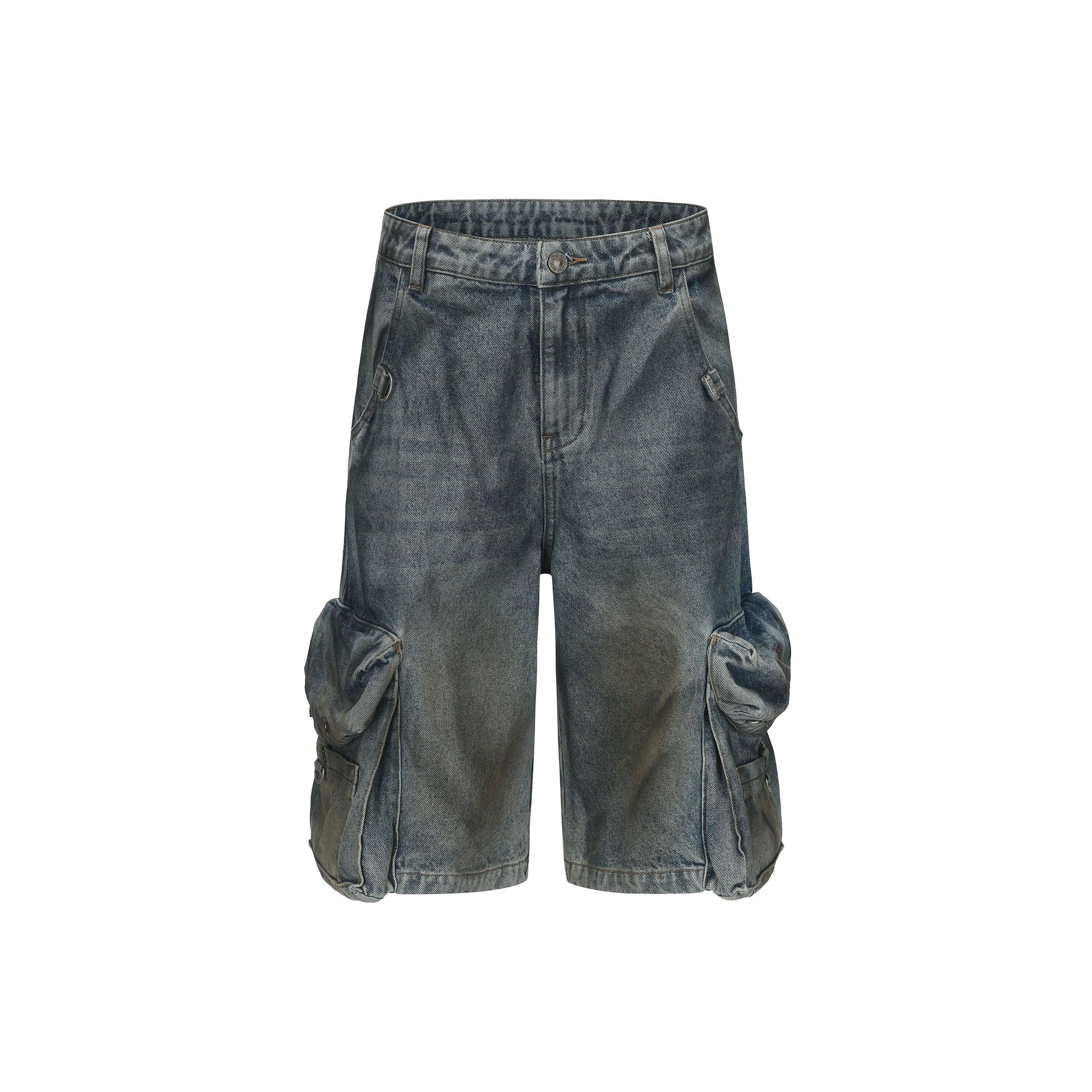 24Ans Distressed Denim Cargo Shorts - Men'S Loose Fit Washed Jean Shorts With Chain Accent - sneakershuborg