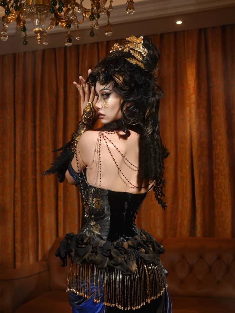 Victorian Steampunk Corset Dress - Gold Satin Gothic Ball Gown sneakershuborg