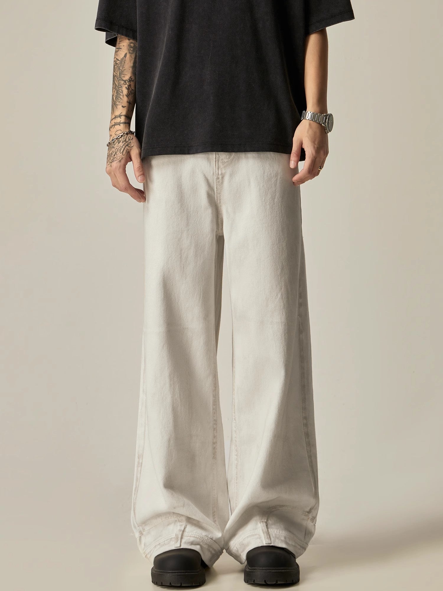 Ivory Linen Blend Ultra-Wide Leg Trousers sneakershuborg