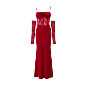 1Jinn Velvet Dress With Fishbone Straps - sneakershuborg