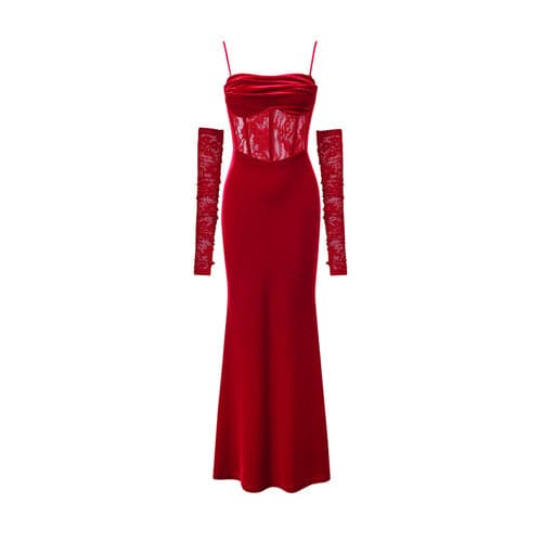 1Jinn Velvet Dress With Fishbone Straps - sneakershuborg