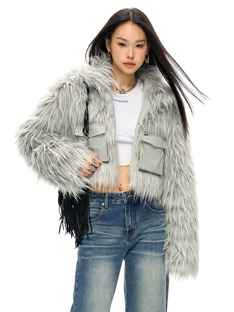 Work Pocket Long Hair Short Eco-Friendly Fur Jacket - sneakershuborg