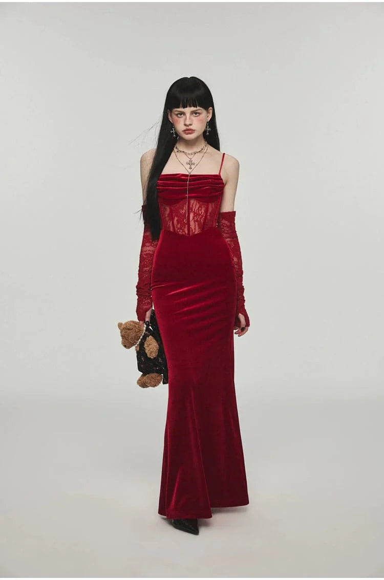 1Jinn Velvet Dress With Fishbone Straps - sneakershuborg